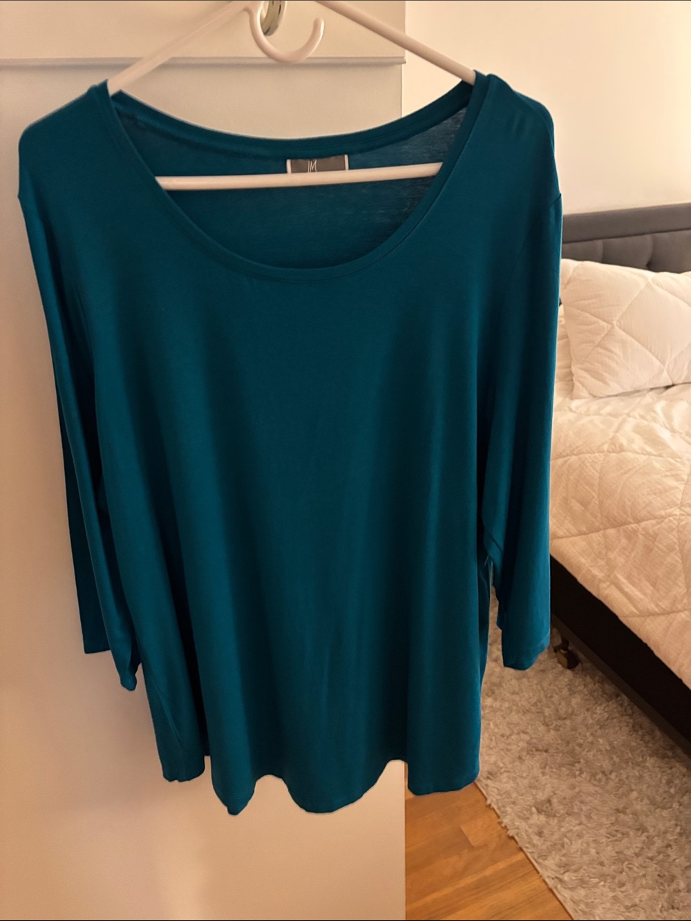 JM Collection Teal Scoop Neck Long Sleeve Top
